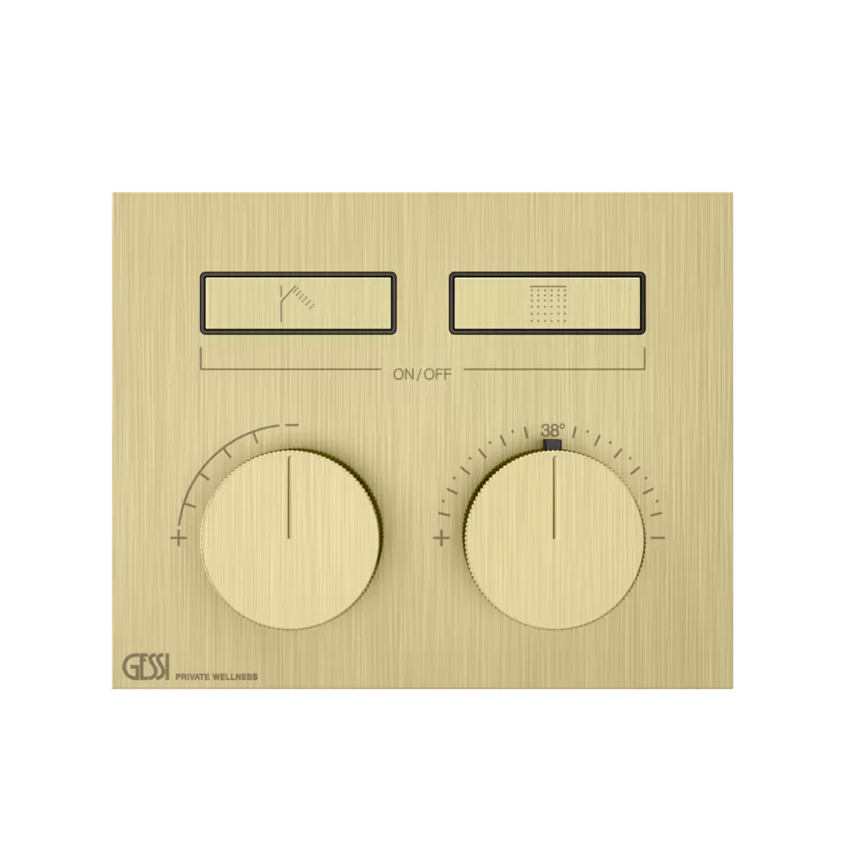 Смеситель для ванны/душа термостатический скрытого монтажа внешняя часть 2 потока HI-FI COMPACT 727 Brushed Brass PVD GESSI