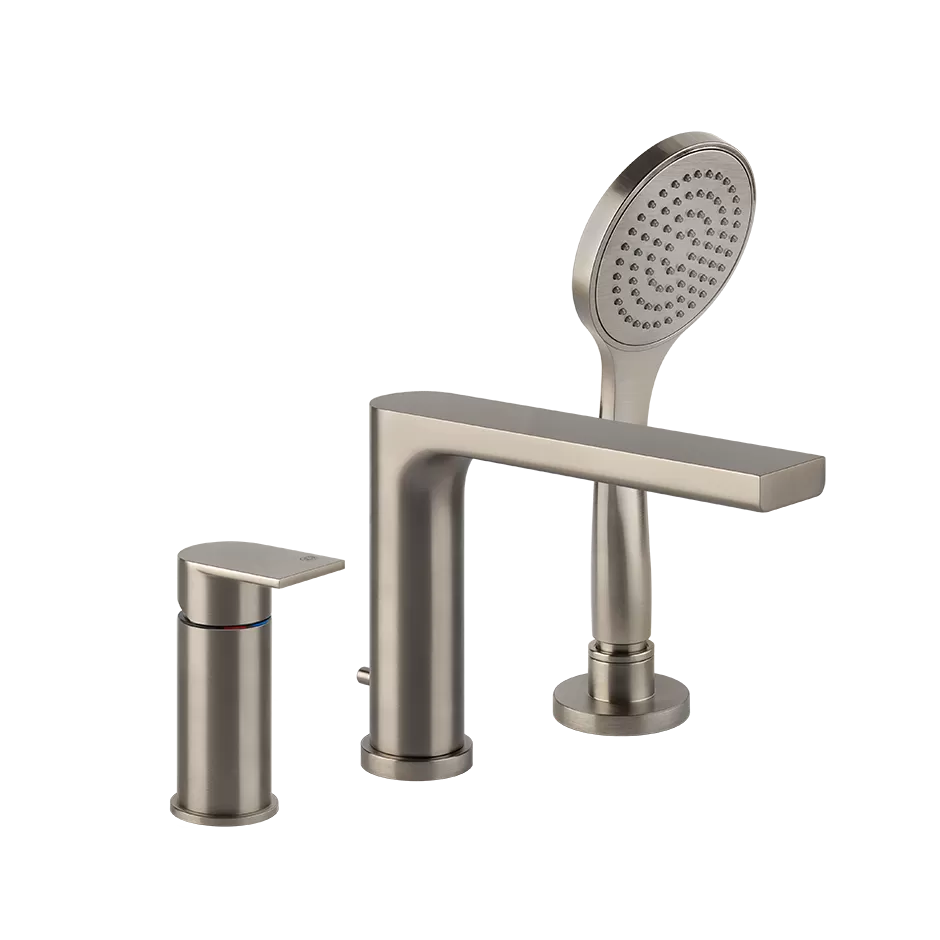 Смеситель на борт ванны 3 отверстия с изливом и душевым набором EMPORIO VIA MANZONI 149 Finox Brushed Nickel GESSI