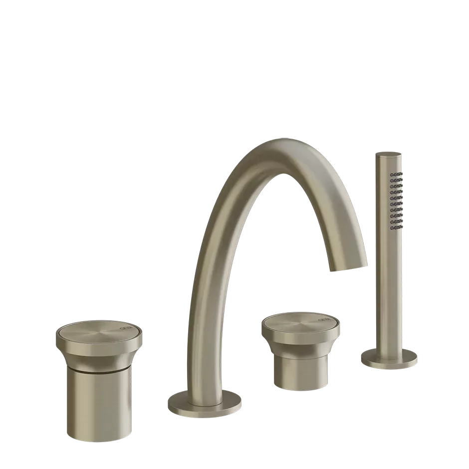 Смеситель на борт ванны 4 отверстия с изливом и душевым набором ORIGINI вставка в комплекте можно дополнительно комплектовать вставками арт.66600 или арт.66602 708 Copper Brushed PVD GESSI