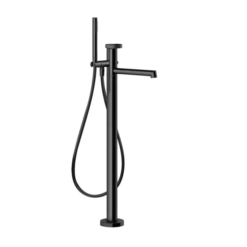 Смеситель для ванны напольный с душевым набором без скрытой части ANELLO 706 Black Metal PVD GESSI