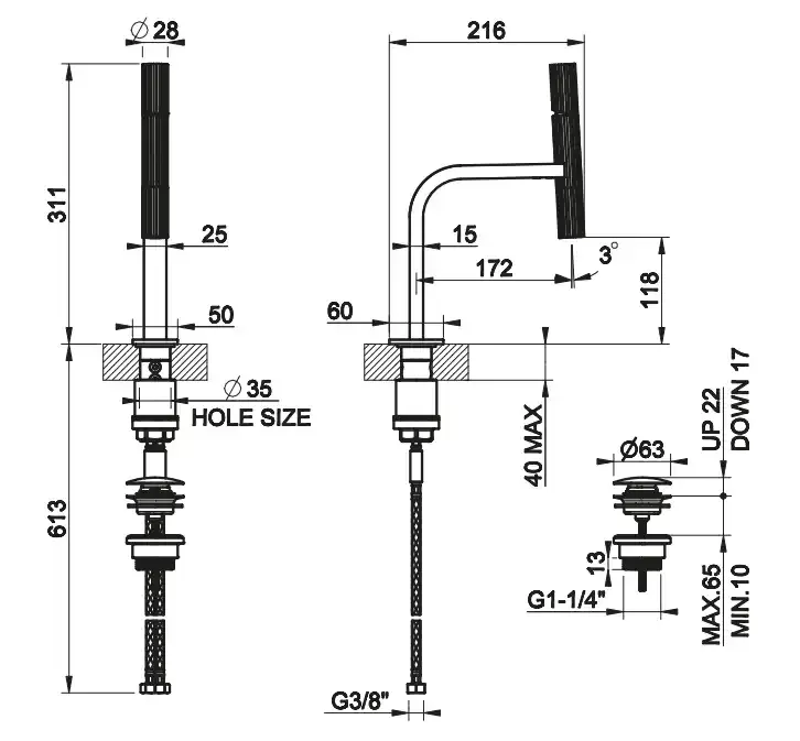 Смеситель для раковины Sospeso с донным клапаном GESSI INCASTRI 706 Black Metal PVD