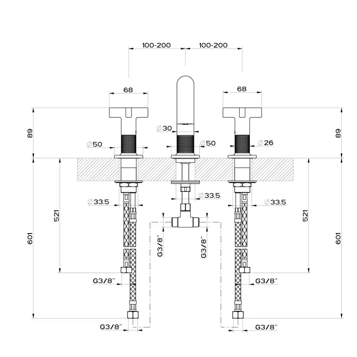 Смеситель для раковины на 3 отверстия INCISO + 149 Finox Brushed Nickel GESSI
