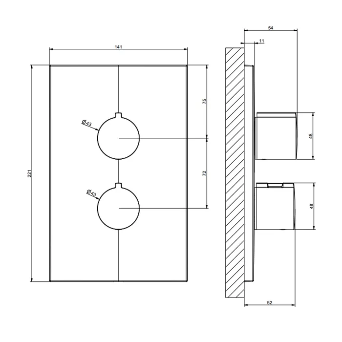 Смеситель для ванны/душа термостатический скрытого монтажа внешняя часть 2 потока EMPORIO VIA MANZONI 149 Finox Brushed Nickel gessi