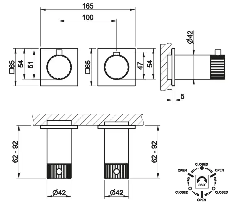 Смеситель для ванны/душа термостатический скрытого монтажа на 3 потока GESSI INCASTRI 735 Warm Bronze PVD