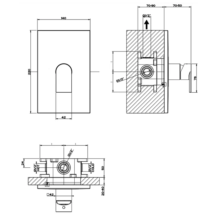 Смеситель для душа скрытого монтажа внешняя часть 1 поток EMPORIO VIA MANZONI 031 Chrome gessi