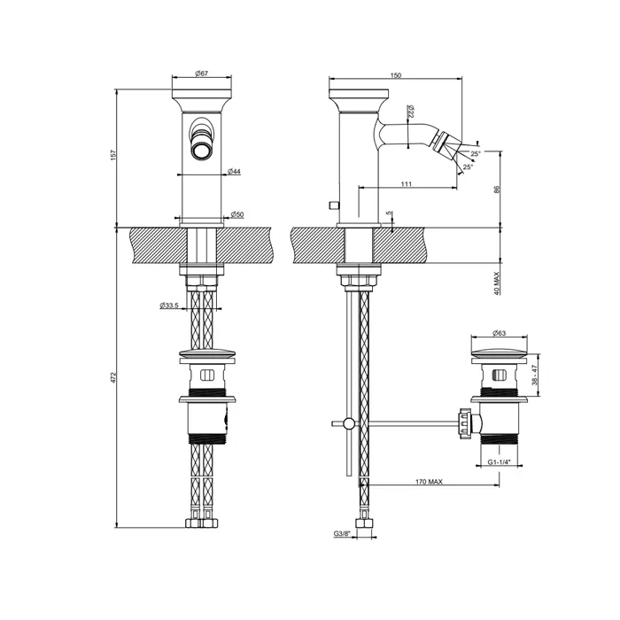 Смеситель для биде ORIGINI вставка в комплекте, можно дополнительно комплектовать вставками арт.66600 или арт.66602 031 Chrome GESSI