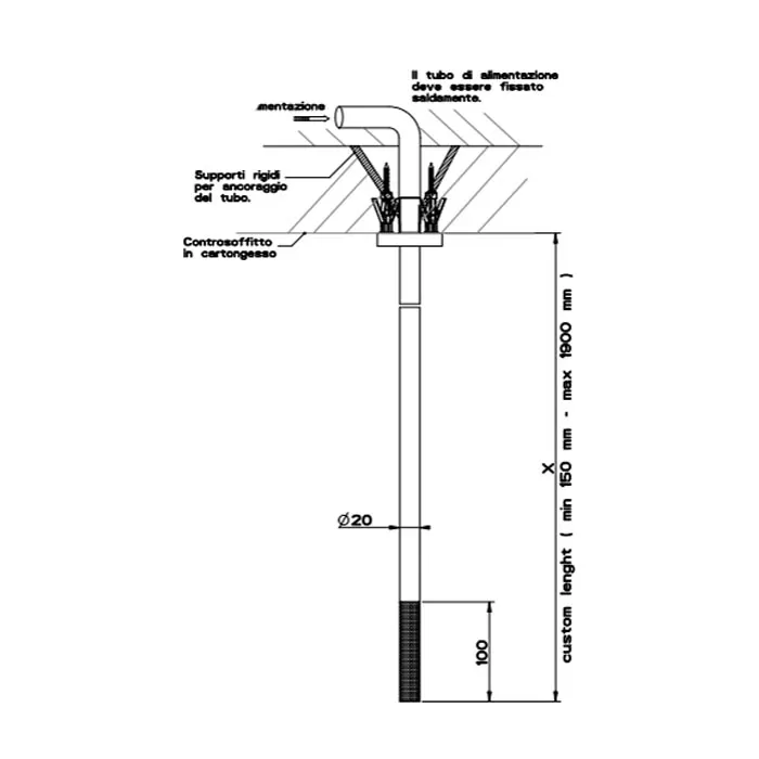 Потолочный излив CESELLO, длина штанги под заказ, комбинируемый с удаленным управлением