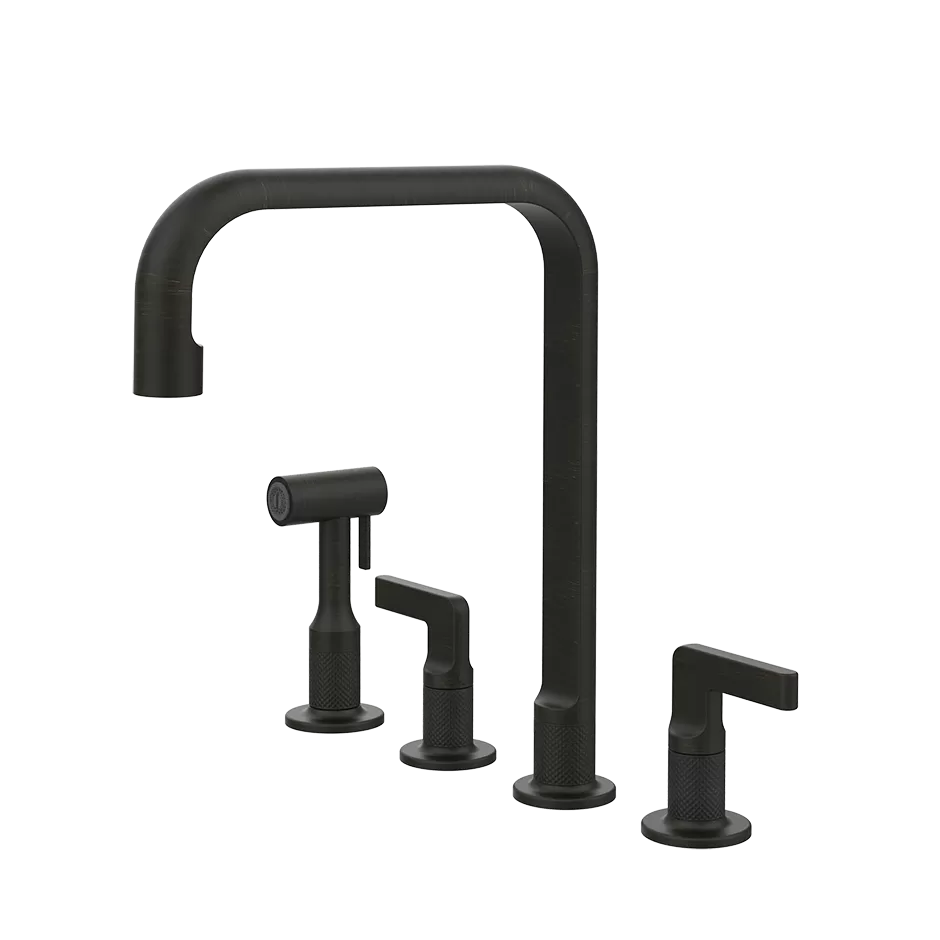 Смеситель для кухни на 4 отверстия с шлангом и лейкой вытяжной излив INCISO 187 Aged Bronze GESSI