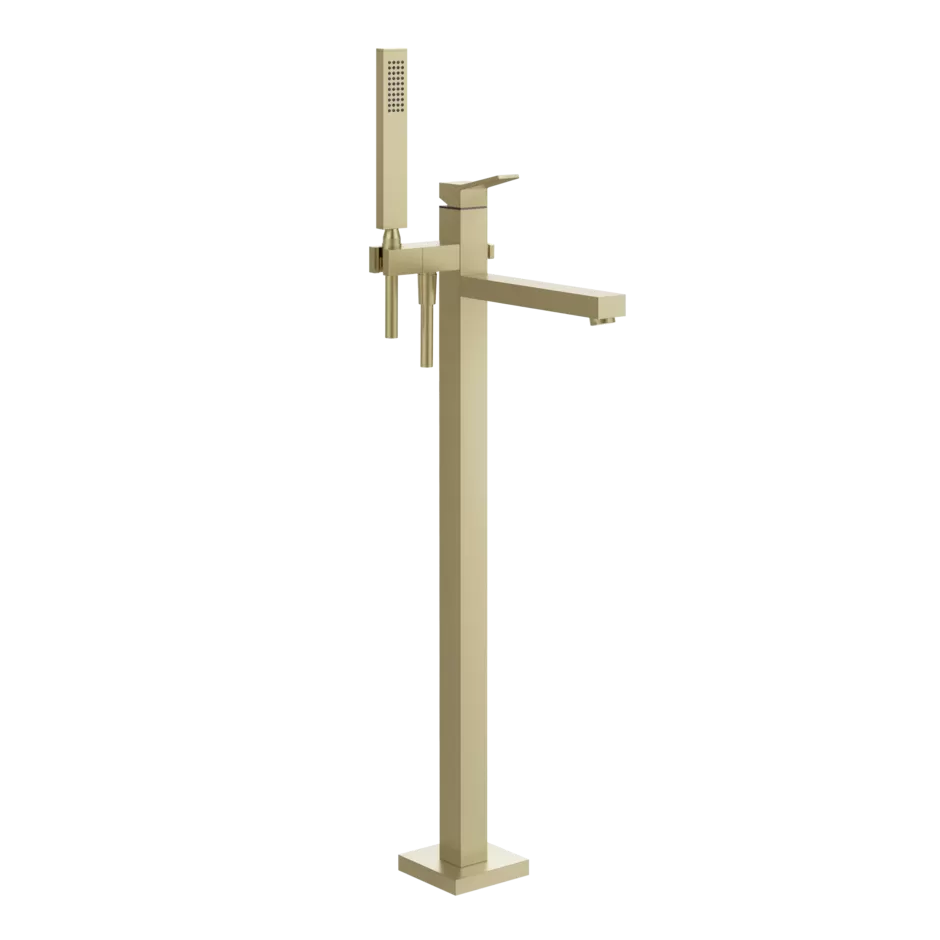 Смеситель для ванны напольный с душевым набором без скрытой части RETTANGOLO K 727 Brushed Brass PVD GESSI