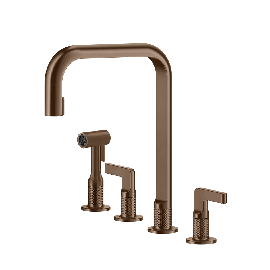 Смеситель для кухни на 4 отверстия с шлангом и лейкой вытяжной излив INCISO 708 Copper Brushed PVD GESSI
