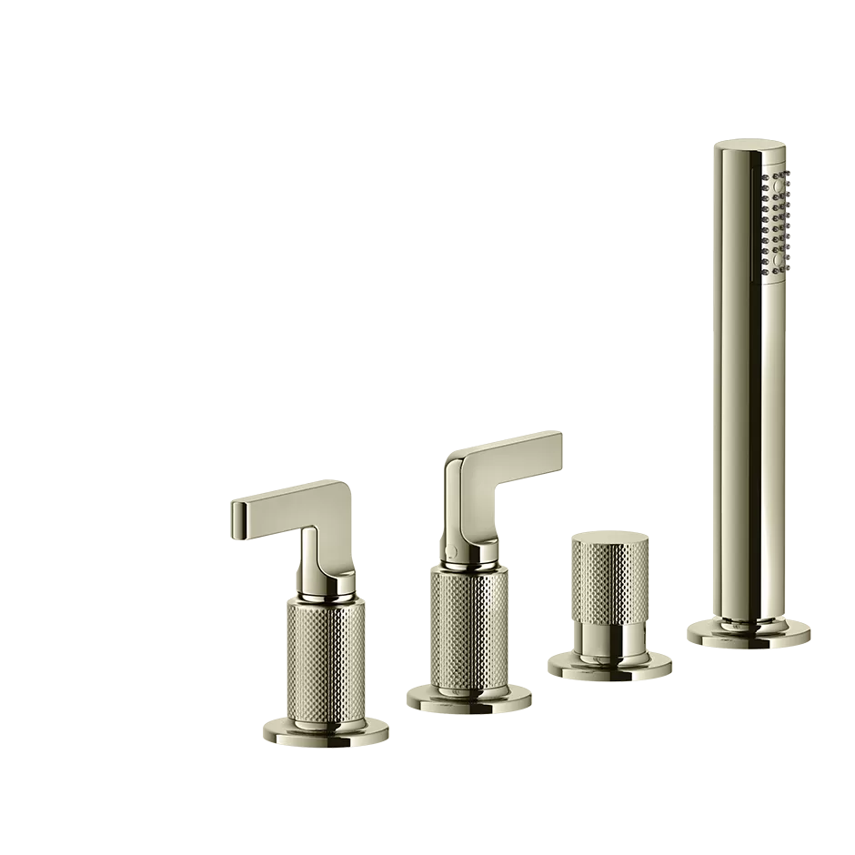 Смеситель на борт ванны 4 отверстия наполнение через слив-перелив с душевым набором INCISO 720 Nickel PVD GESSI