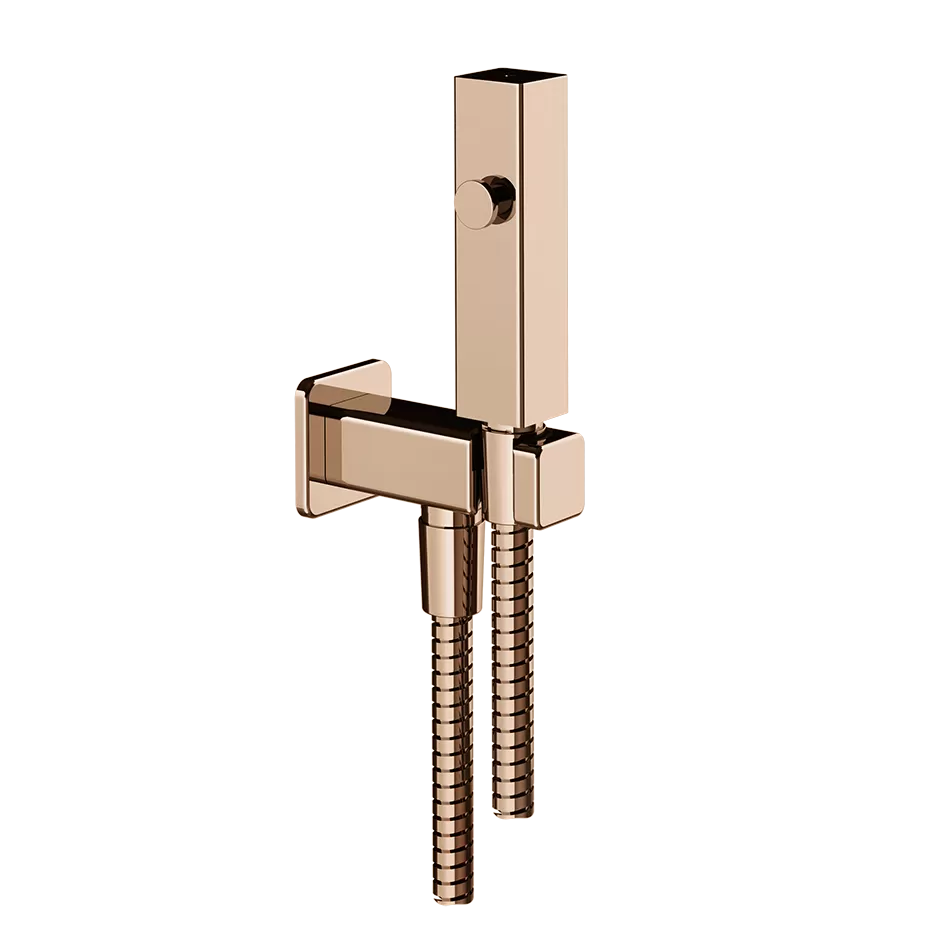 Гидроершик для унитаза со шлангом держателем и скрытым подключением без смесителя RETTANGOLO 030 Copper PVD GESSI