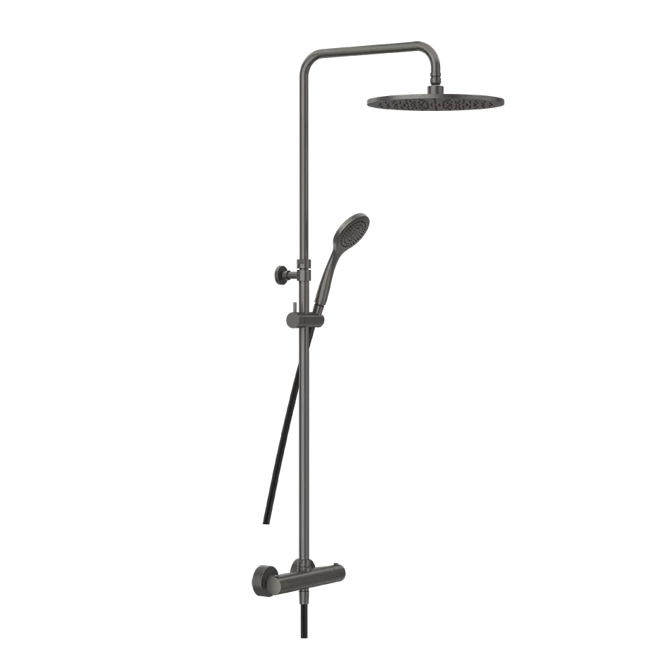 Душевая колонна: настенный смеситель-термостат, душевая головка, переключатель, штанга, шланг, душ