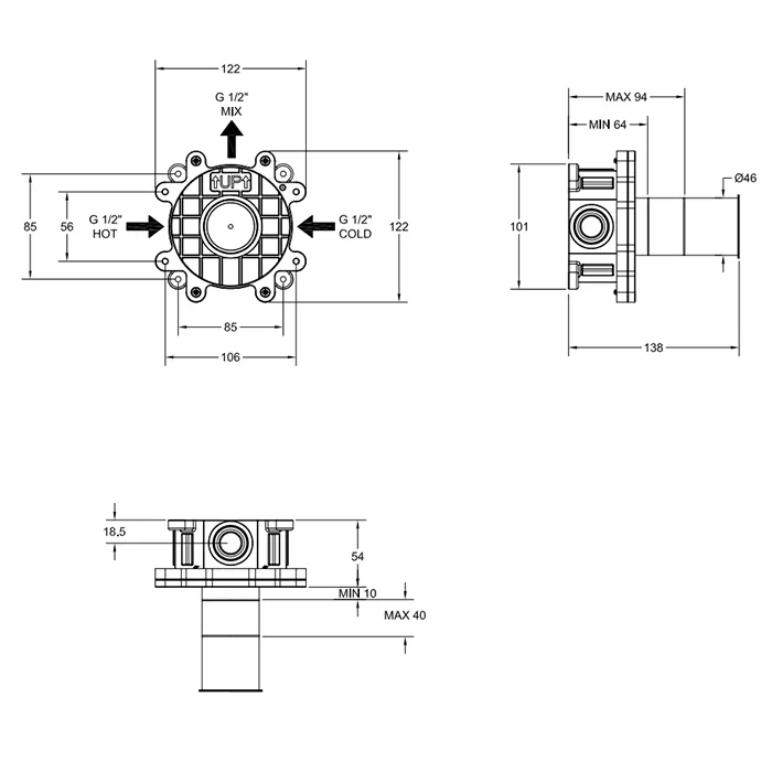 Встраиваемая часть для однорычажного смесителя на 1 позицию