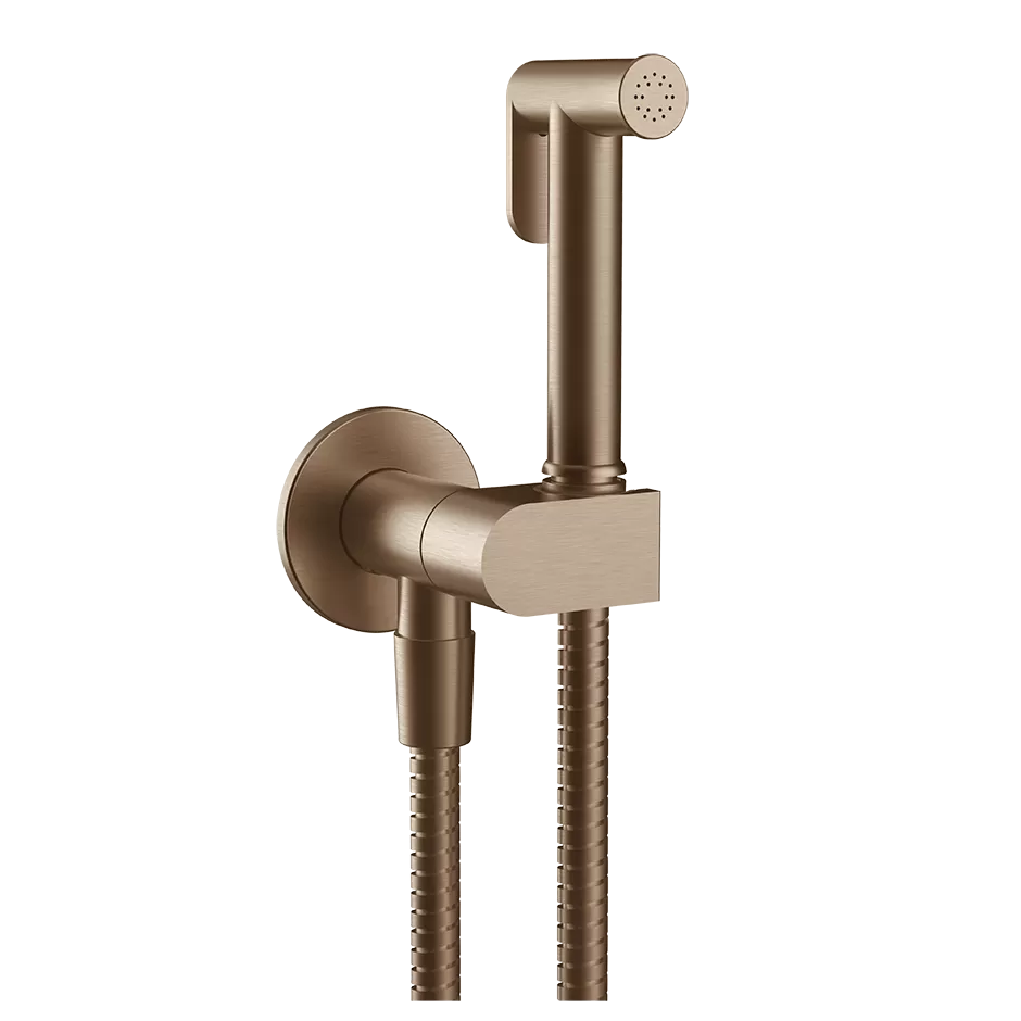 Гигиенический душ с запорным клапаном со шлангом держателем и скрытым подключением без смесителя 708 Copper Brushed PVD GESSI