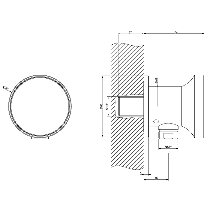 Вывод воды. Может комбинироваться с различными вариантами от делки с помощью вставки арт. 66600 или вставки АРТ арт. 66602