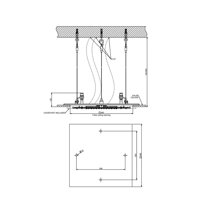 Верхний душ Ø301 настенный монтаж тропический ливень INCISO 707 Black Metal Brushed PVD GESSI