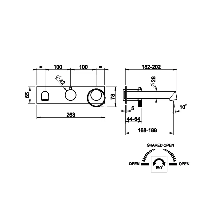 Смеситель для ванны/душа скрытого монтажа с изливом внешняя часть 2 потока ANELLO 031 Chrome GESSI