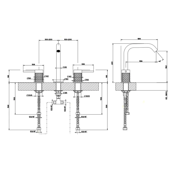 Смеситель для раковины на 3 отверстия INTRECCIO 239 Steel Brushed GESSI
