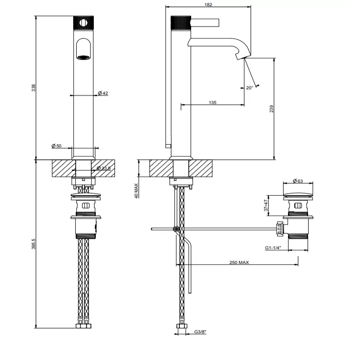 Смеситель для раковины высокий INCISO 246 Gold PVD GESSI