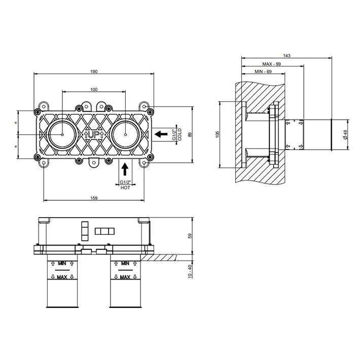 Встраиваемая часть для смесителя с изливом