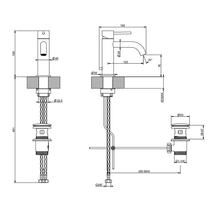 Смеситель для раковины FLESSA 707 Black Metal Brushed PVD GESSI