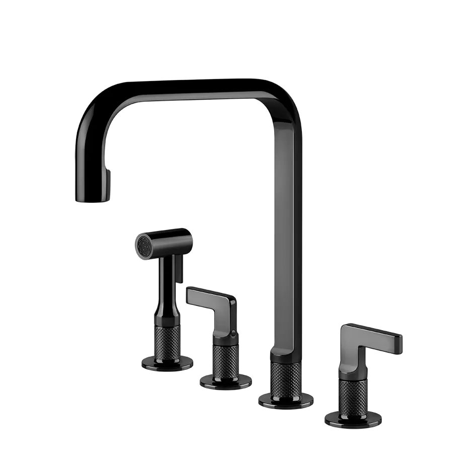 Смеситель для кухни на 4 отверстия с шлангом и лейкой вытяжной излив INCISO 706 Black Metal PVD GESSI