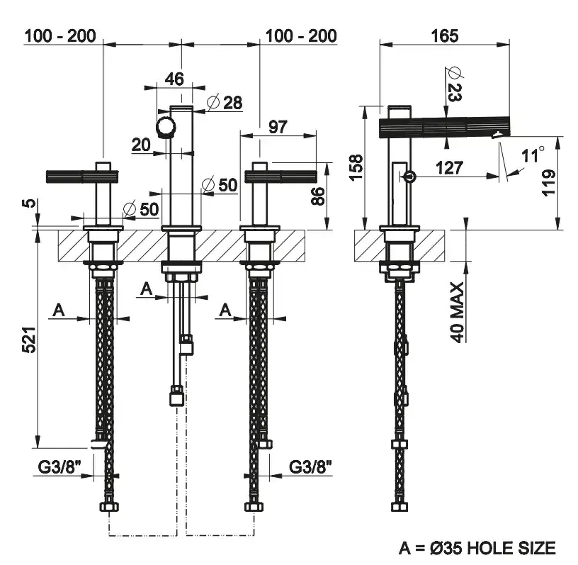 Смеситель для раковины на 3 отверстия GESSI INCASTRI 299 Matte Black