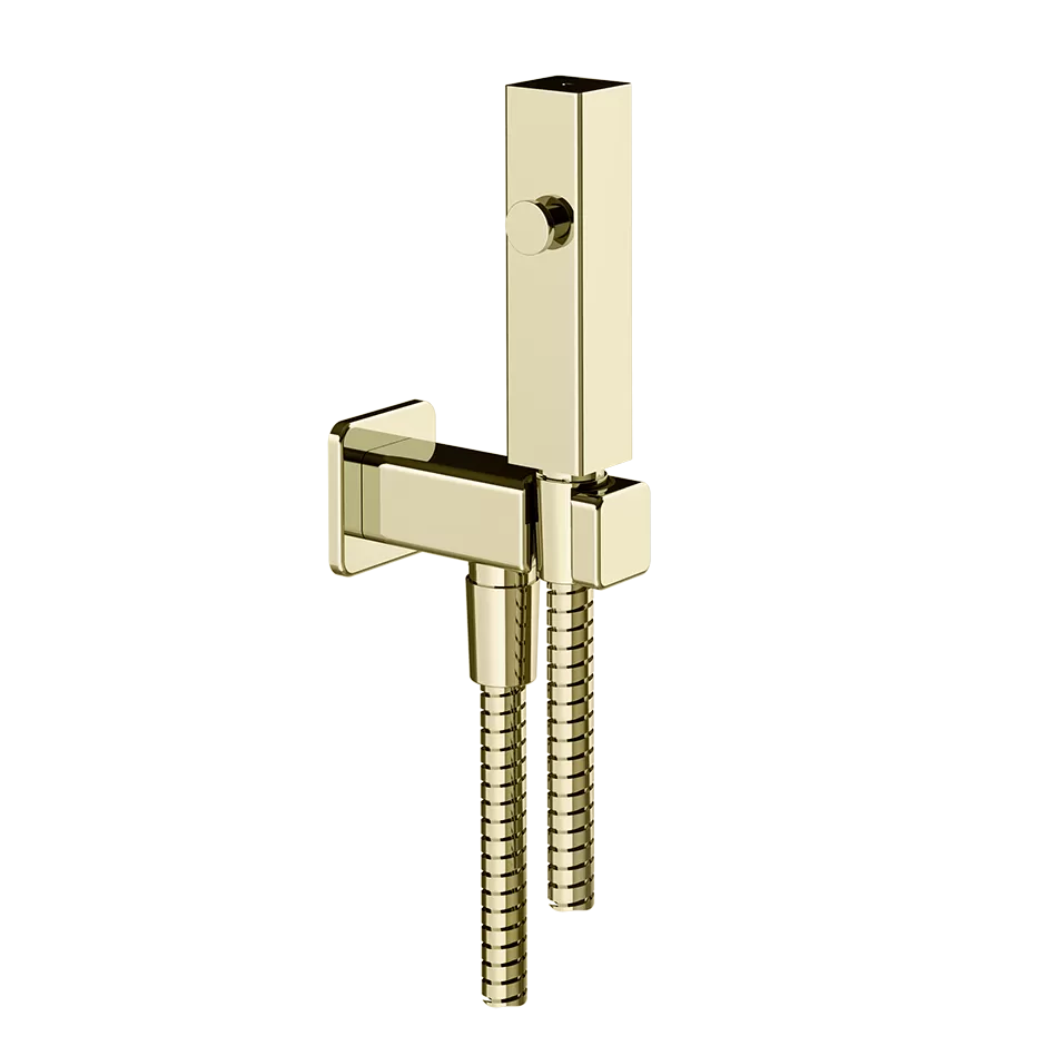 Гидроершик для унитаза со шлангом держателем и скрытым подключением без смесителя RETTANGOLO 710 Brass PVD GESSI