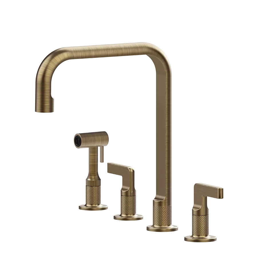 Смеситель для кухни на 4 отверстия с шлангом и лейкой вытяжной излив INCISO 713 Antique Brass GESSI