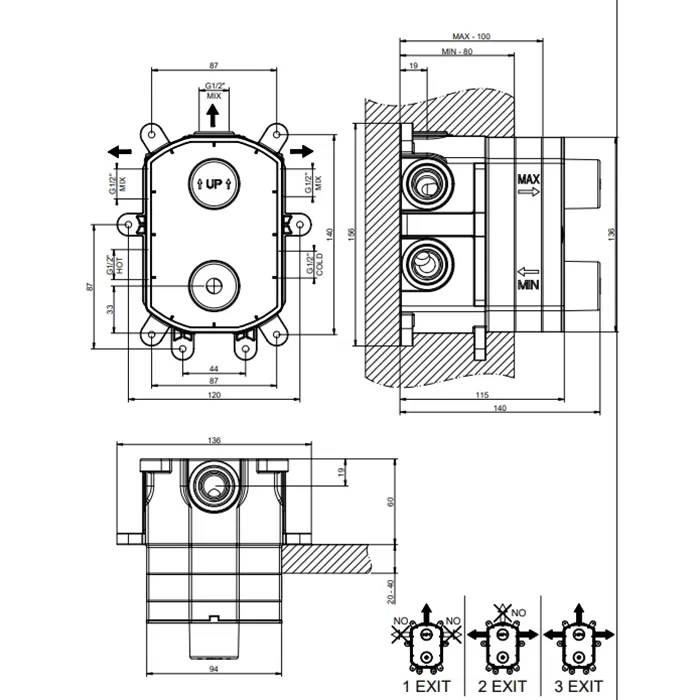 Скрытая часть термостатического смесителя EMPORIO 031 Chrome gessi