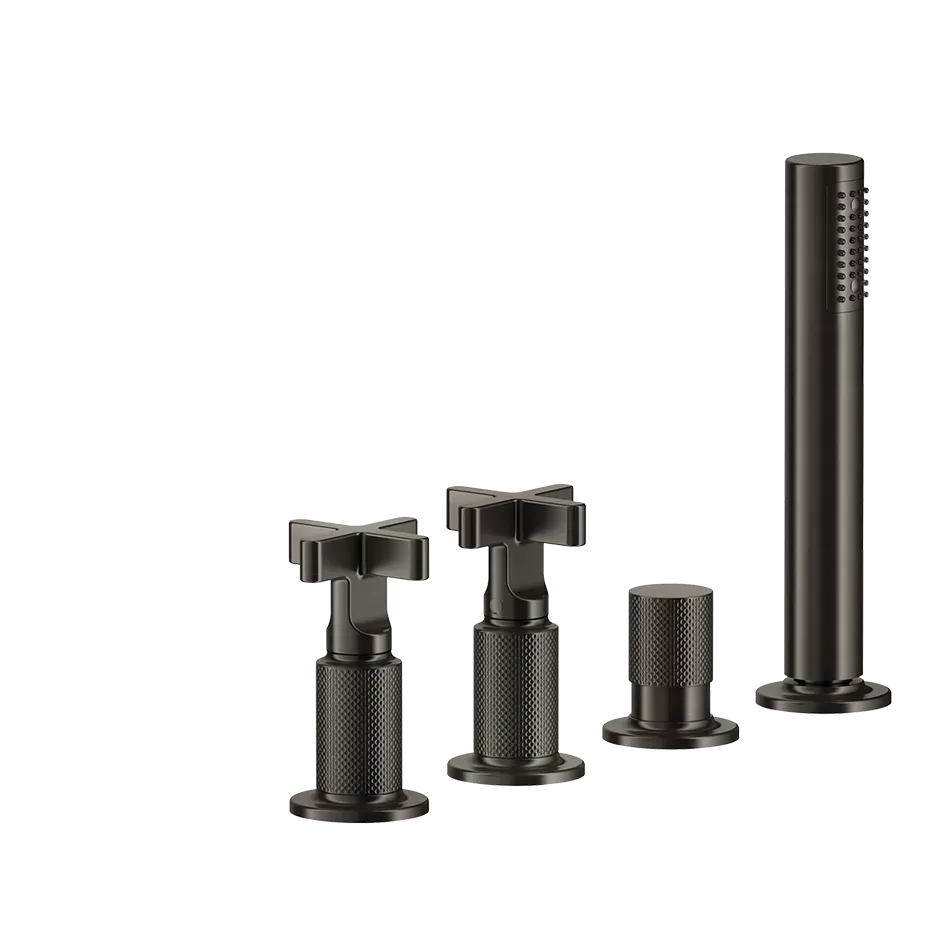 Смеситель на борт ванны 4 отверстия наполнение через слив-перелив с душевым набором INCISO+ 713 Antique Brass GESSI