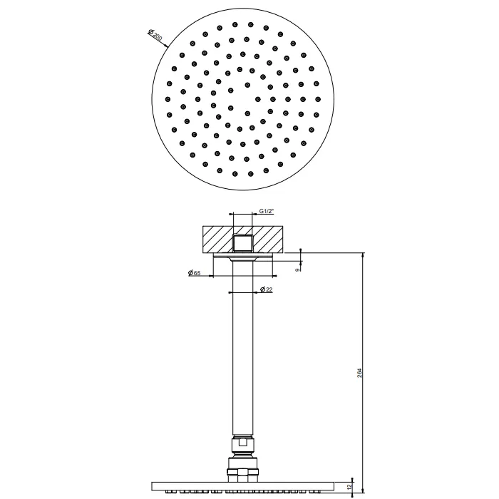 Верхний душ 201x201 потолочный монтаж тропический ливень INCISO 246 Gold PVD GESSI