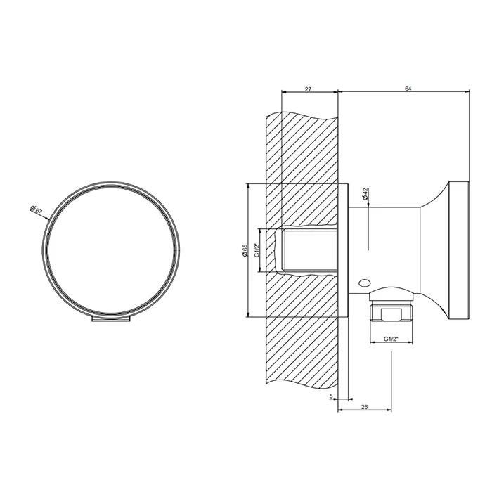 Вывод воды. Может комбинироваться с различными вариантами от делки с помощью вставки арт. 66600 или вставки АРТ арт. 66602