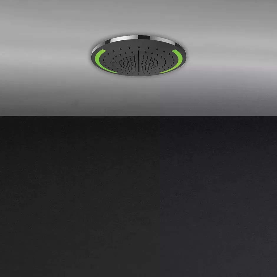 Встраиваемая в потолок душевая система Ø350. ТРОПИЧЕСКИЙ ЛИВЕНЬ.ВОДОПАД.РАСПЫЛЕНИЕ. ХРОМОТЕРАПИЯ. В комплекте пульт управления сдержателем. Приобретаются дополнительно блок питания 12В арт. RIR5402 и накладная панель