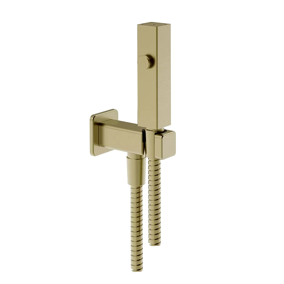 Гидроершик для унитаза со шлангом держателем и скрытым подключением без смесителя RETTANGOLO 727 Brushed Brass PVD GESSI