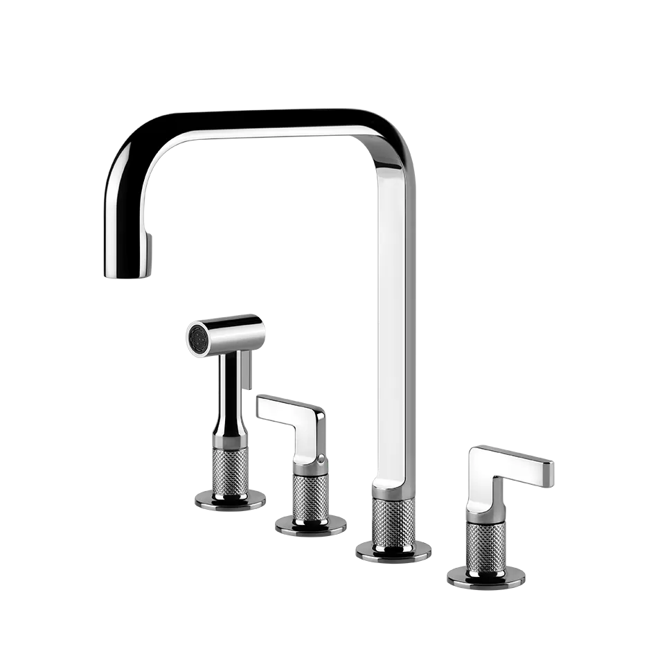 Смеситель для кухни на 4 отверстия с шлангом и лейкой вытяжной излив INCISO 031 Chrome GESSI