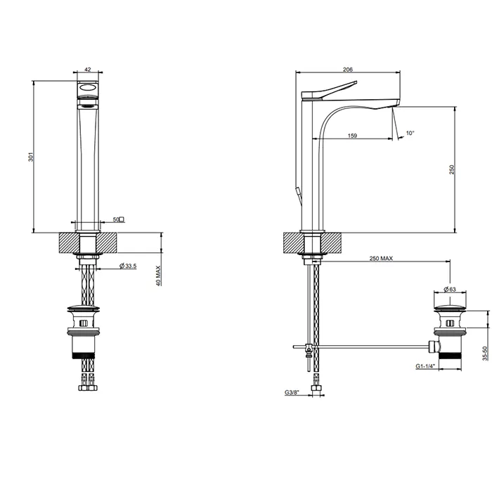 Смеситель для раковины высокий RILIEVO 299 Black XL GESSI
