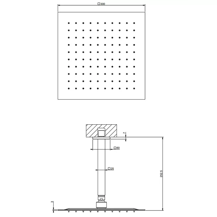 Верхний душ 300x300 потолочный монтаж тропический ливень EMPORIO 238 Mirror Steel GESSI