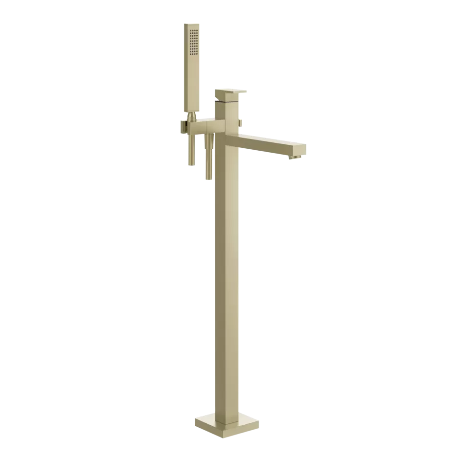 Смеситель для ванны напольный с душевым набором без скрытой части RETTANGOLO 727 Brushed Brass PVD GESSI