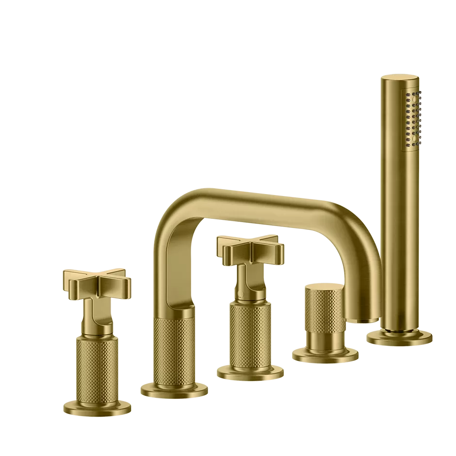 Смеситель для ванны на пять отверстий с переключателем, изливом для наполнения ванны и гибким шлангом длиной 1,50 м, ручной душ с защитой от известняка