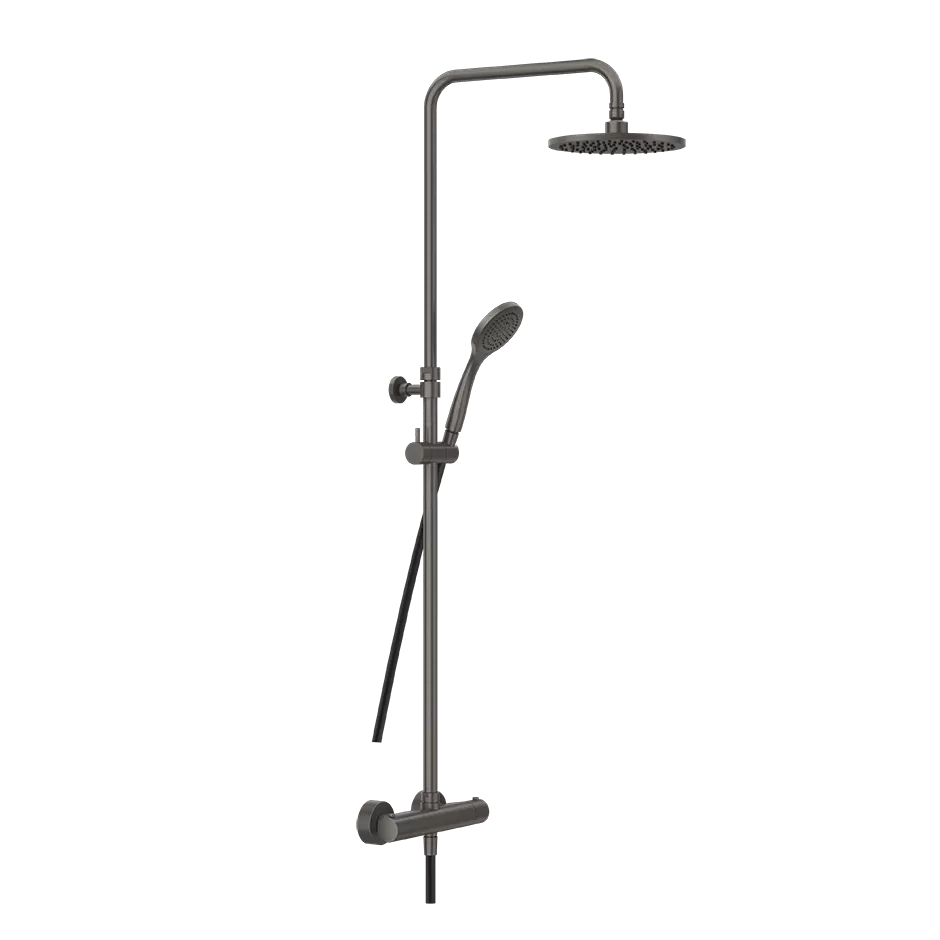 Настенный смеситель-термостат, душевая головка, переключатель, штанга, шланг, душ. 3-позиционная душевая лейка с защитой отизвесткового налёта