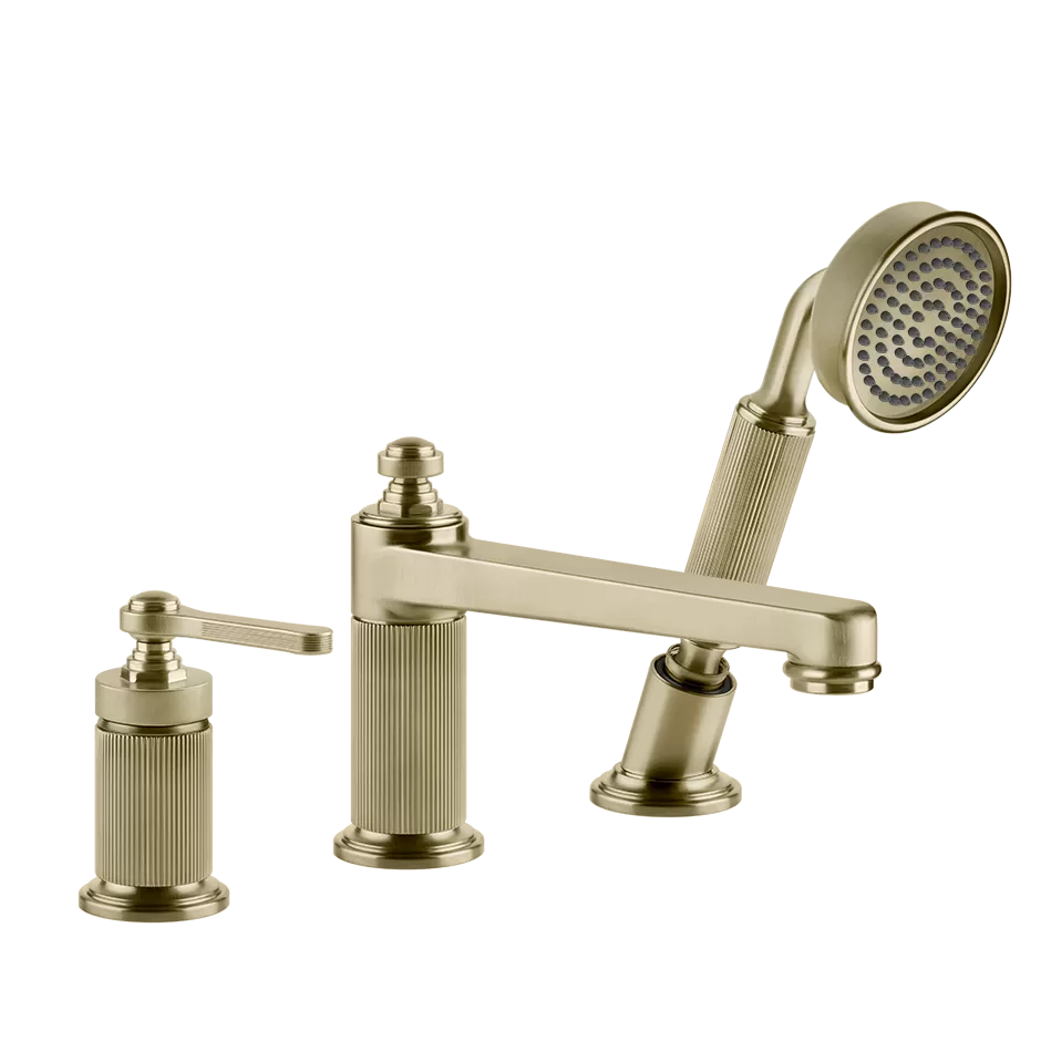 Смеситель на борт ванны 3 отверстия с изливом и душевым набором VENTI20 727 Brushed Brass PVD GESSI