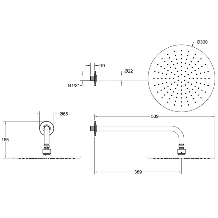 Верхний душ Ø301 настенный монтаж тропический ливень INCISO 299 Black XL GESSI