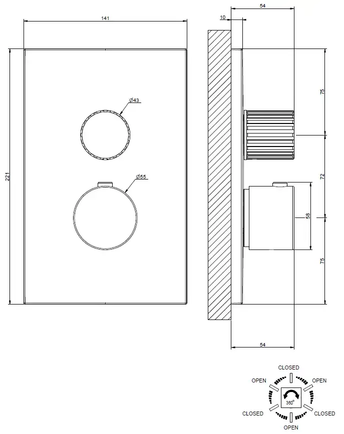 Смеситель для душа термостатический скрытого монтажа на 3 потока GESSI INCASTRI 708 Copper Brushed PVD
