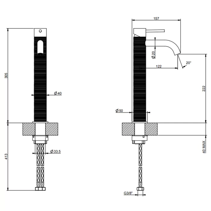 Смеситель для раковины высокий TRAME 707 Black Metal Brushed PVD GESSI