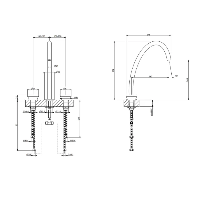 Смеситель для раковины высокий на 3 отверстия ORIGINI вставка в комплекте, можно дополнительно комплектовать вставками арт.66600 или арт.66602 149 Finox Brushed Nickel GESSI