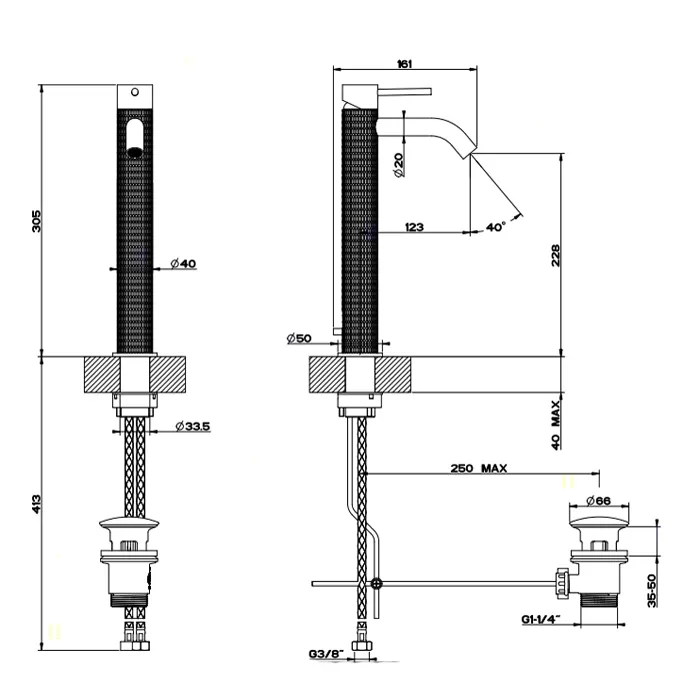 Смеситель для раковины высокий MECCANICA 239 Steel Brushed GESSI