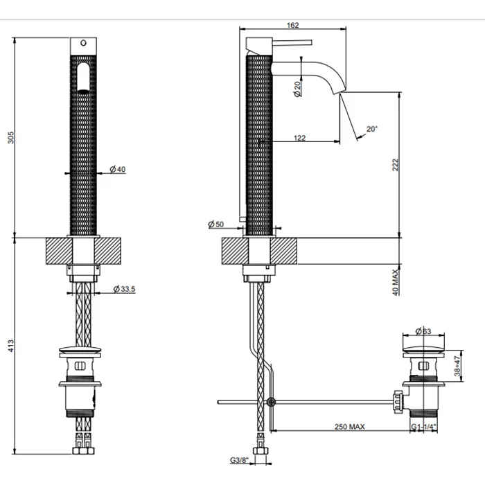 Смеситель для раковины высокий MECCANICA 707 Black Metal Brushed PVD GESSI