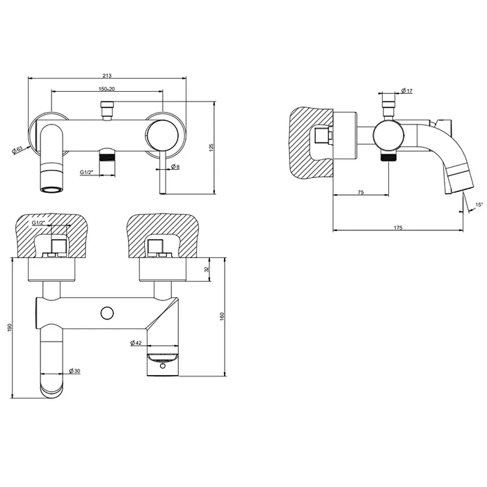 Смеситель для ванны настенный EMPORIO VIA TORTONA 031 Chrome GESSI
